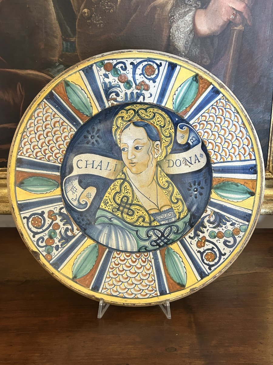 Piatto da pompa di Deruta con bella 1520-40ca.-photo-2