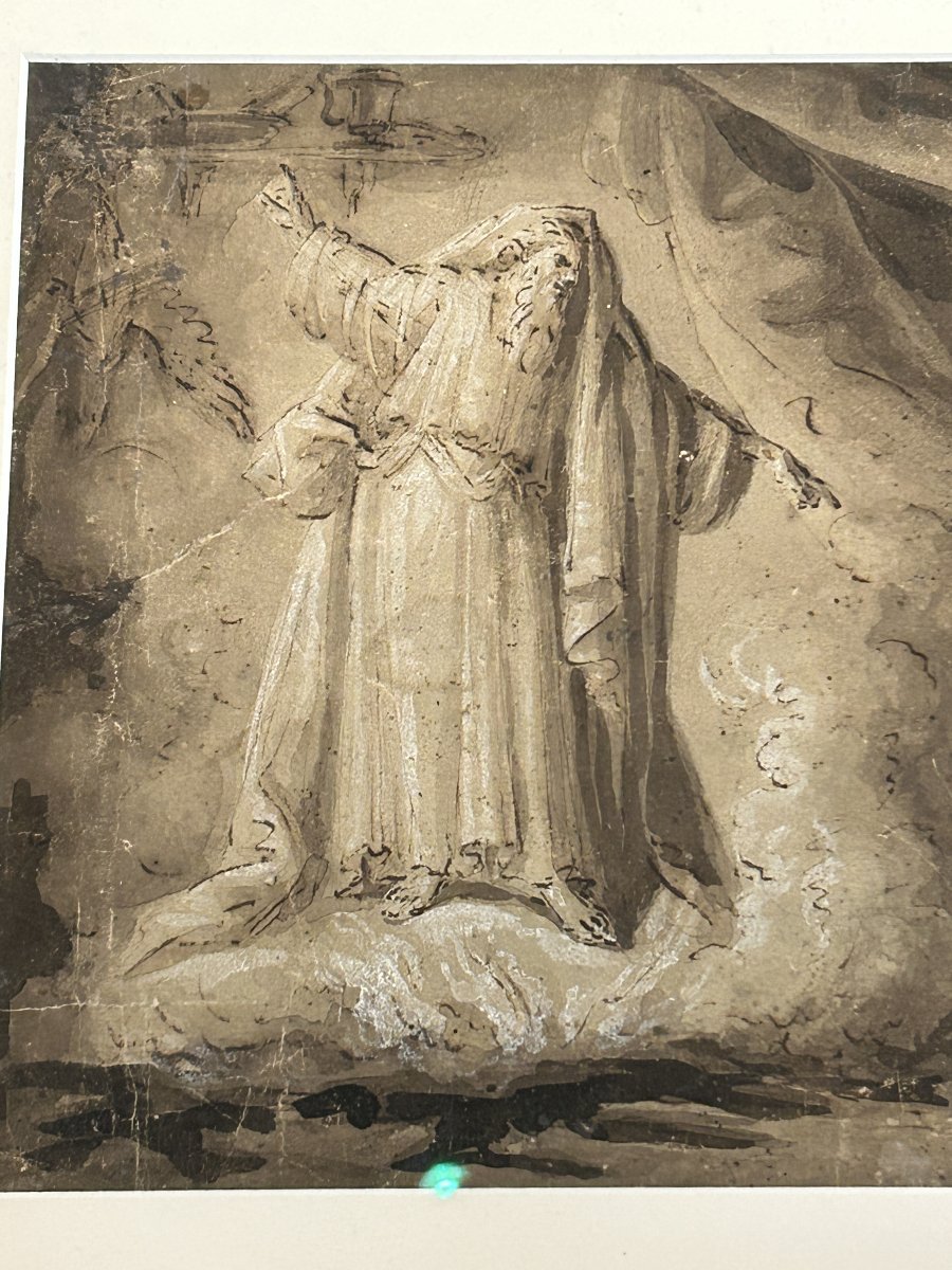 Saul e la strega di Endor, inchiostro e biacca su carta. Artista nordico del XVII secolo.-photo-3