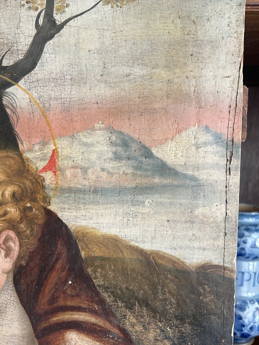 Olio su tavola raffigurante sacra famiglia della metà del XVI secolo, Italia centrale.-photo-4