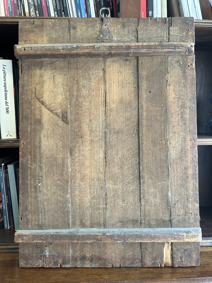 Olio su tavola raffigurante sacra famiglia della metà del XVI secolo, Italia centrale.-photo-3