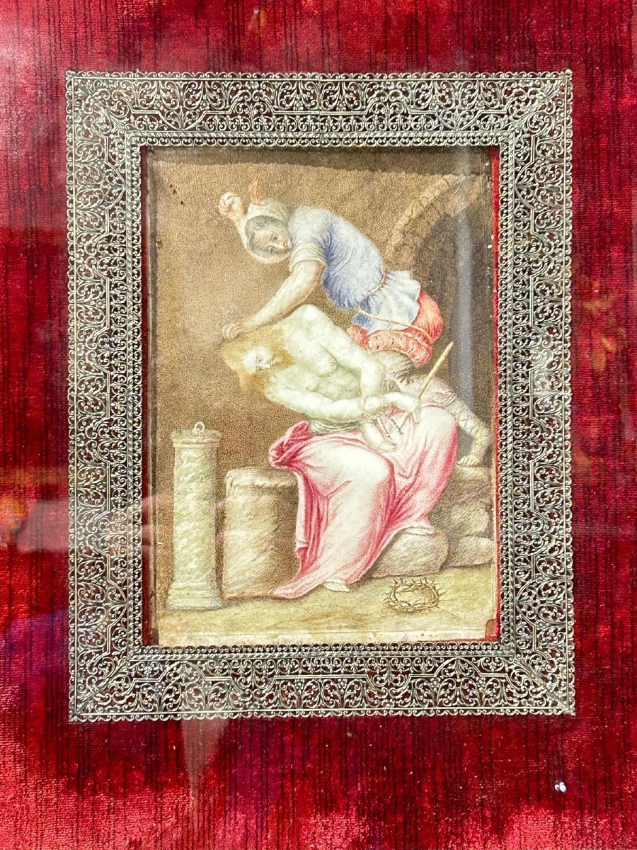 Olio su pergamena, Cristo deriso, artista tardomanierista ligure, seconda metà del XVI secolo-photo-2