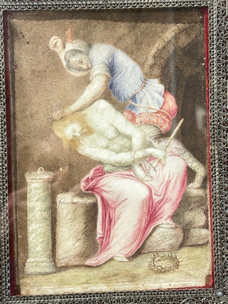 Olio su pergamena, Cristo deriso, artista tardomanierista ligure, seconda metà del XVI secolo-photo-4