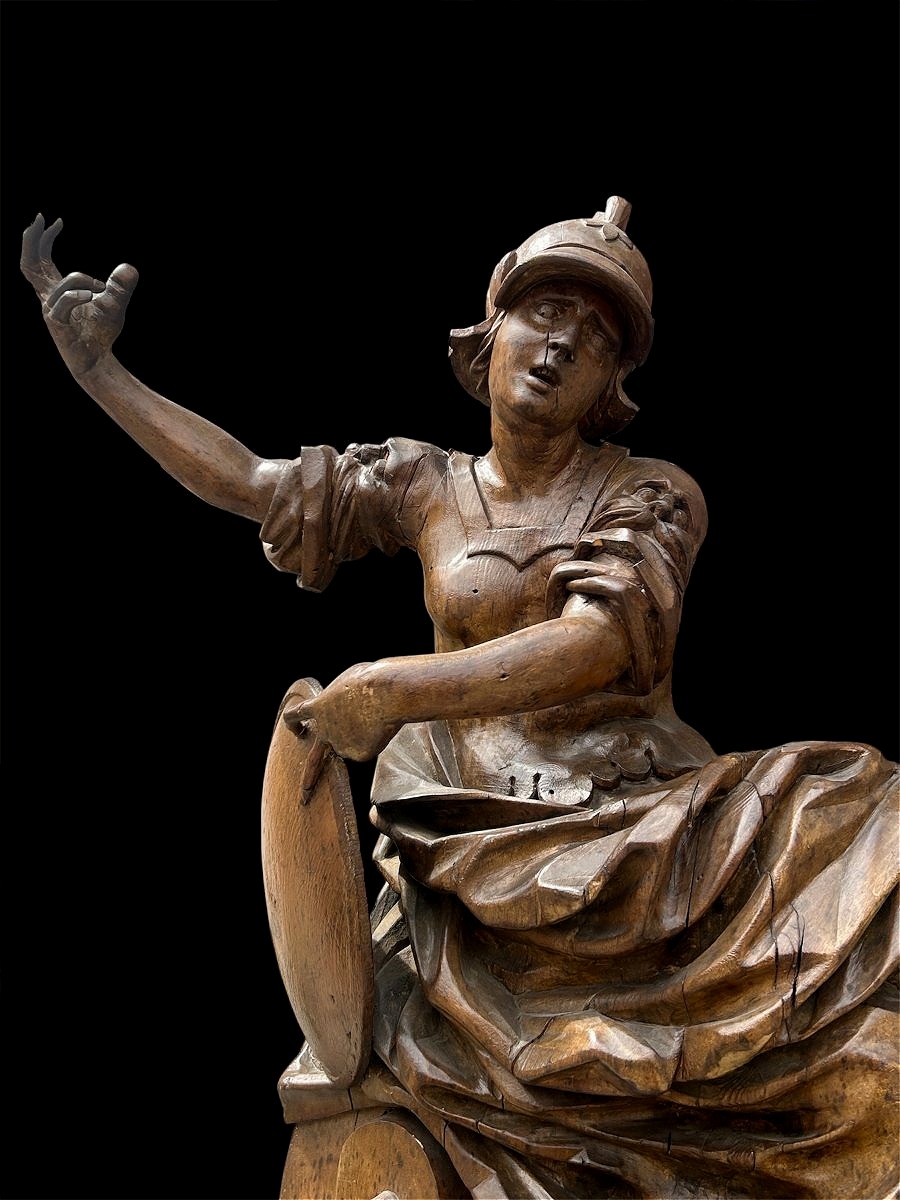 Allegoria della Sapienza o Minerva in legno finemente intagliato. Roma, 2a metà del XVIIs.-photo-3