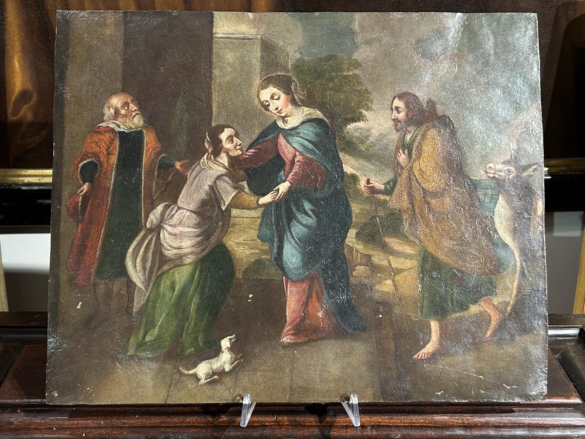 "Visitazione di Maria"  olio su rame di scuola spagnola. 37cm x 47cm.-photo-2