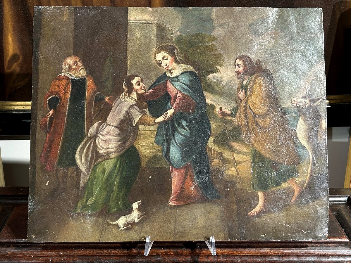 "Visitazione di Maria"  olio su rame di scuola spagnola. 37cm x 47cm.-photo-2