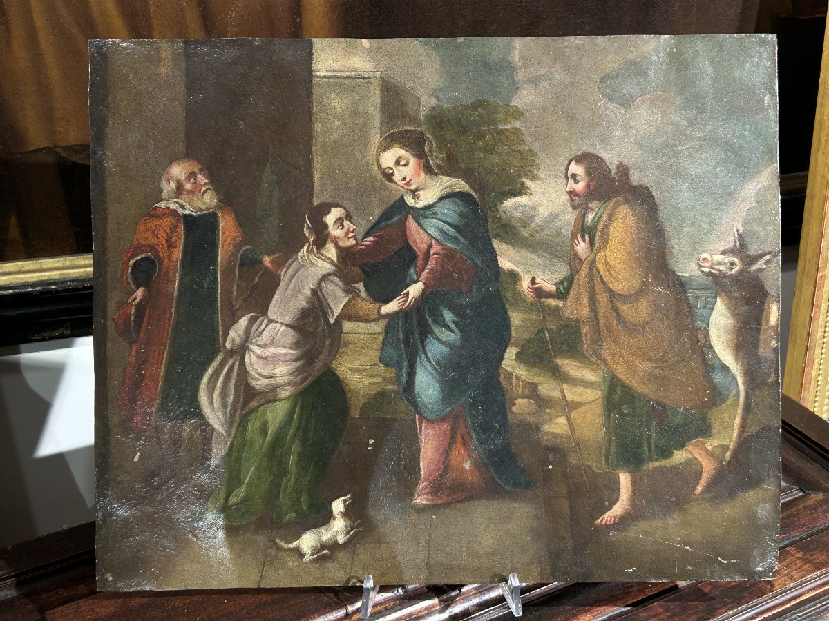 "Visitazione di Maria"  olio su rame di scuola spagnola. 37cm x 47cm.-photo-1