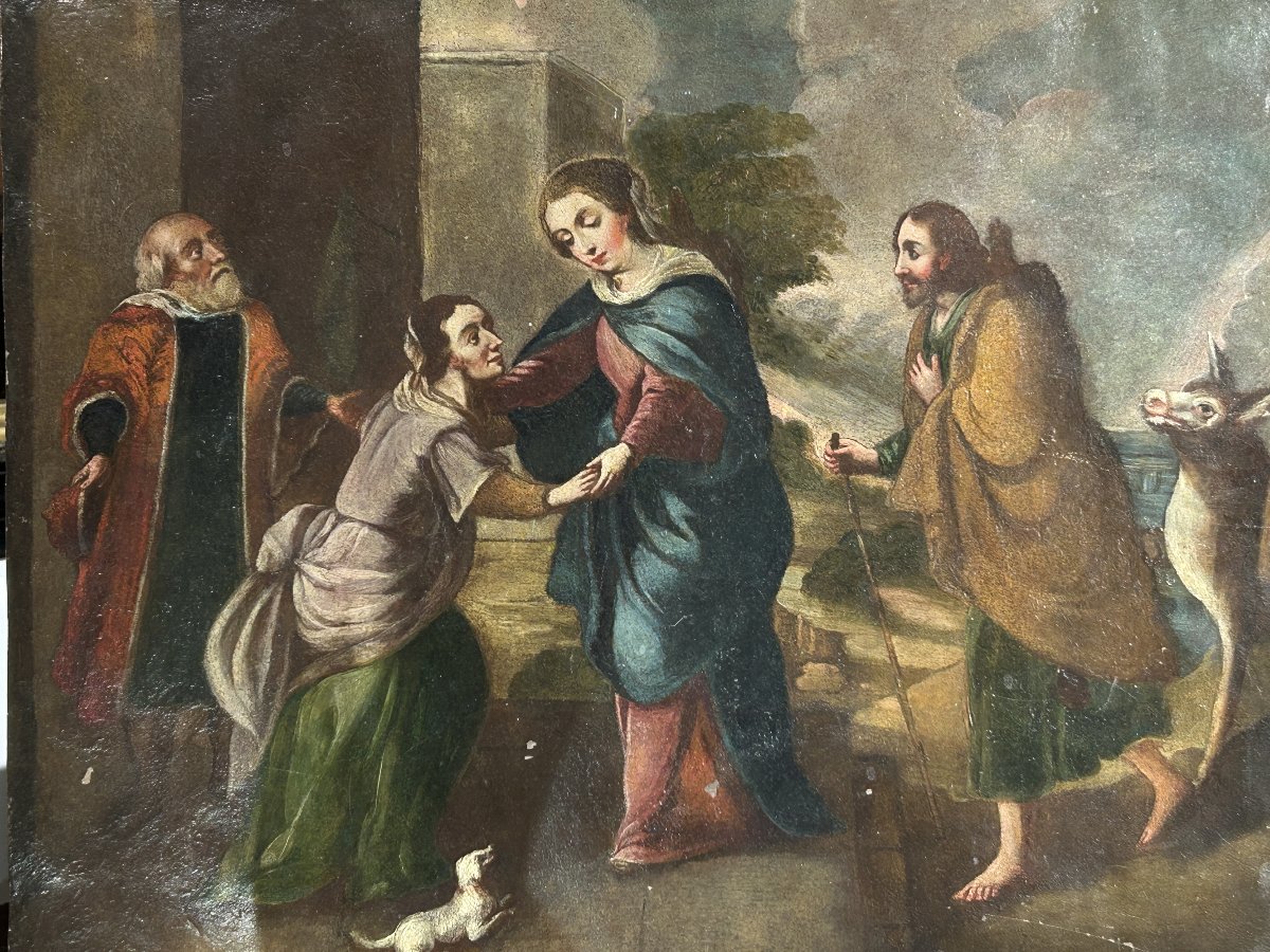"Visitazione di Maria"  olio su rame di scuola spagnola. 37cm x 47cm.