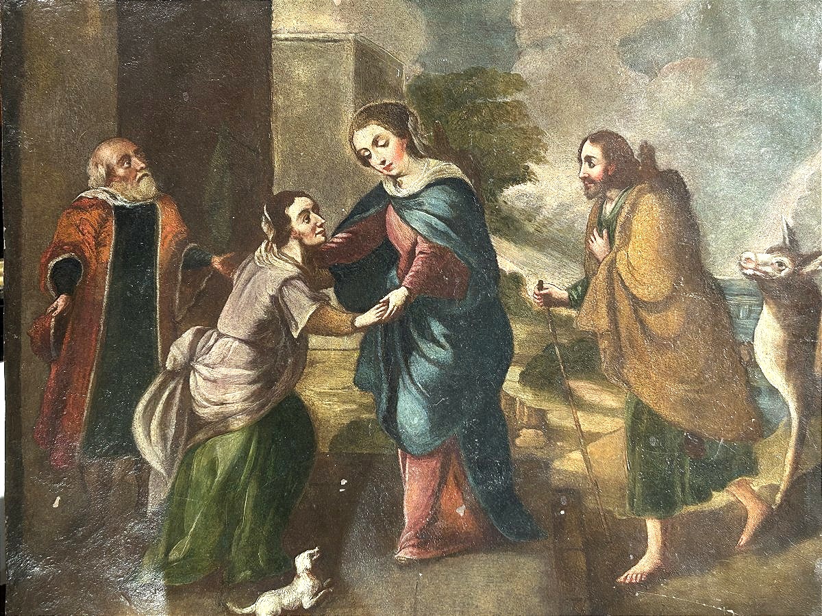 "Visitazione di Maria"  olio su rame di scuola spagnola. 37cm x 47cm.