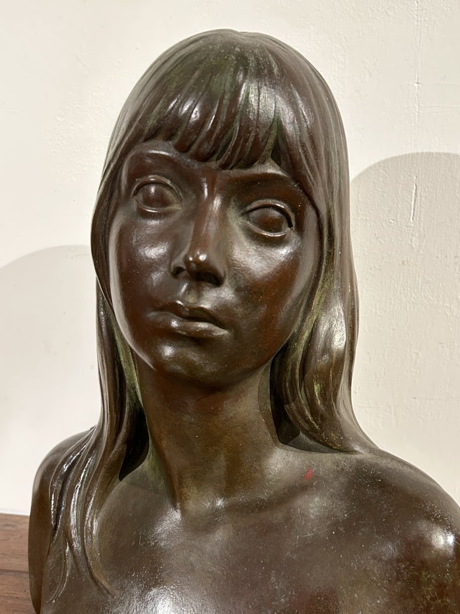Busto femminile, scultura in bronzo firmata Baiardi. Anni '30 del XX secolo. (40cm x 47cm h)-photo-4