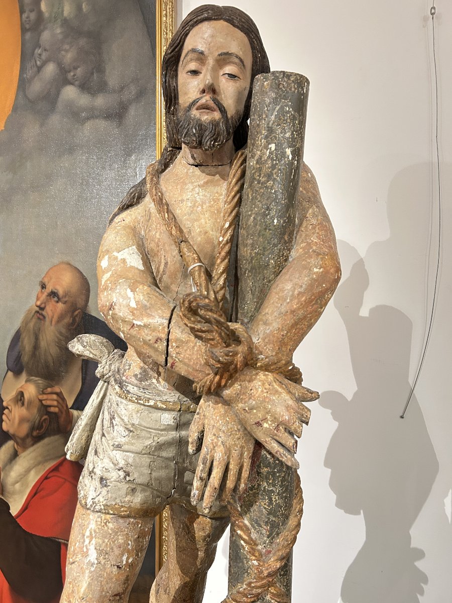 "Cristo alla colonna" scolpito in ligno policromo. Spagna, XVI secolo.-photo-3