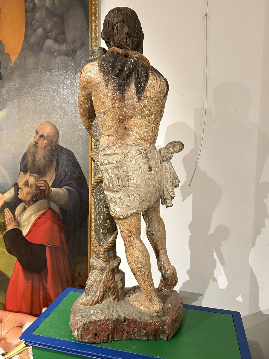 "Cristo alla colonna" scolpito in ligno policromo. Spagna, XVI secolo.-photo-1