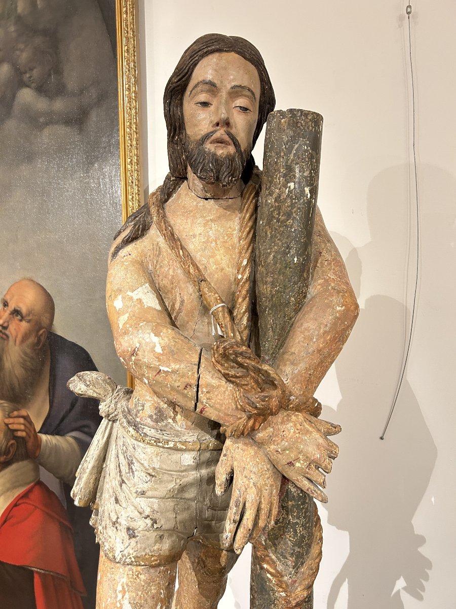 "Cristo alla colonna" scolpito in ligno policromo. Spagna, XVI secolo.-photo-2
