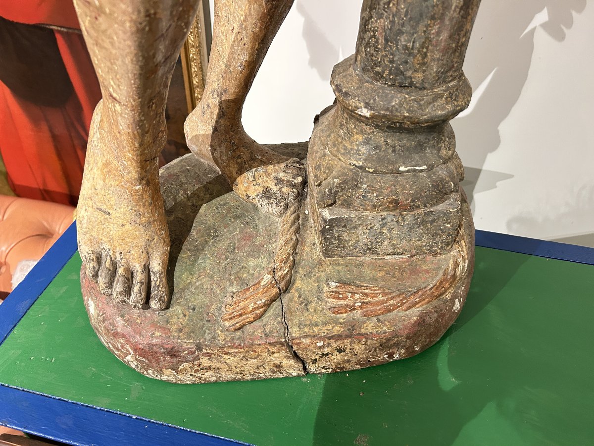 "Cristo alla colonna" scolpito in ligno policromo. Spagna, XVI secolo.-photo-6