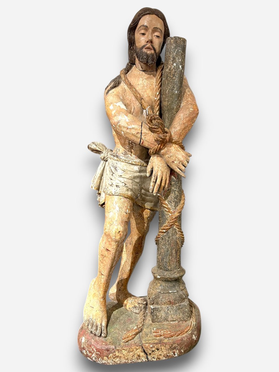 "Cristo alla colonna" scolpito in ligno policromo. Spagna, XVI secolo.