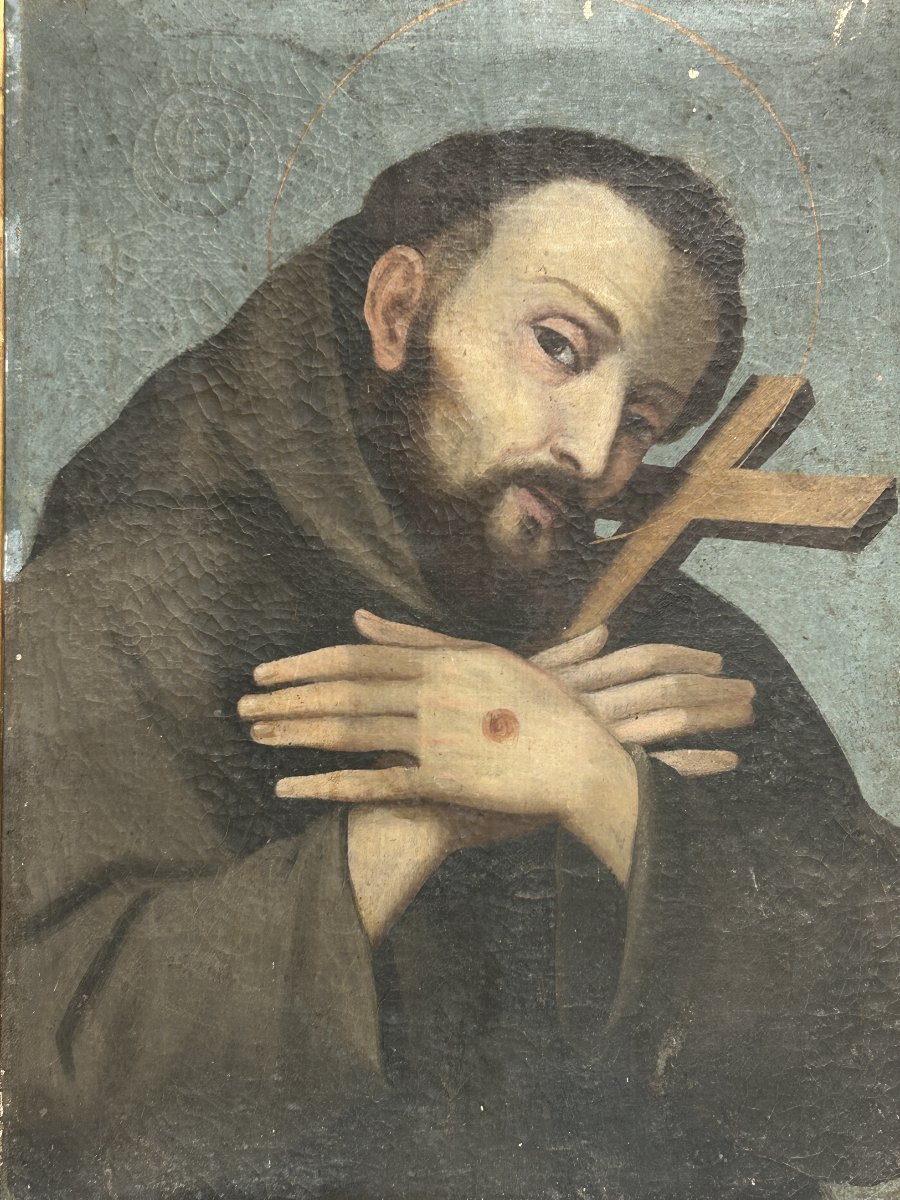 San Francesco in preghiera in cornice coeva. Emilia-Romagna, XVII secolo.-photo-3