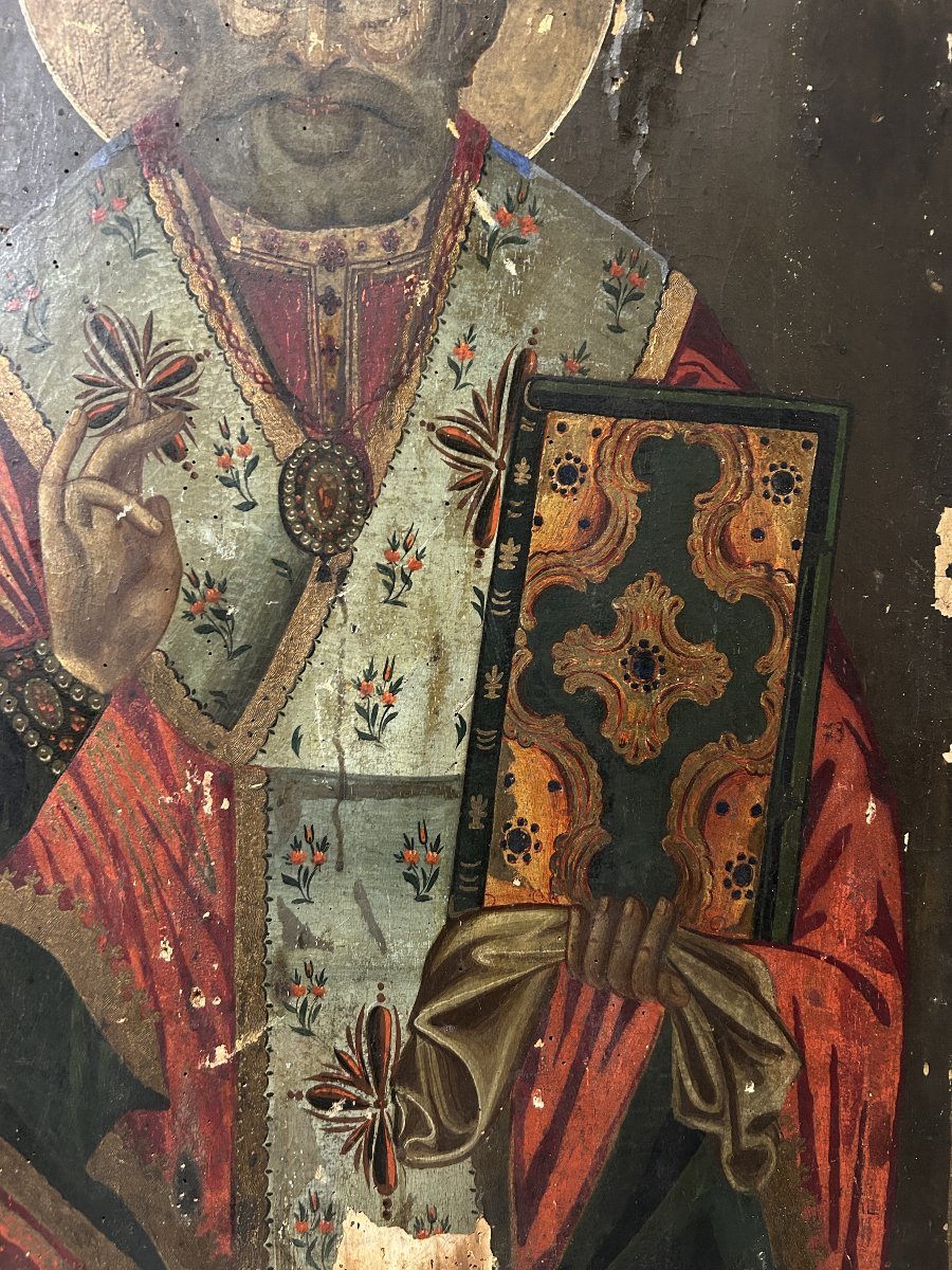 Grande icona ortodossa su tavola raffigurante San Nicola-photo-2