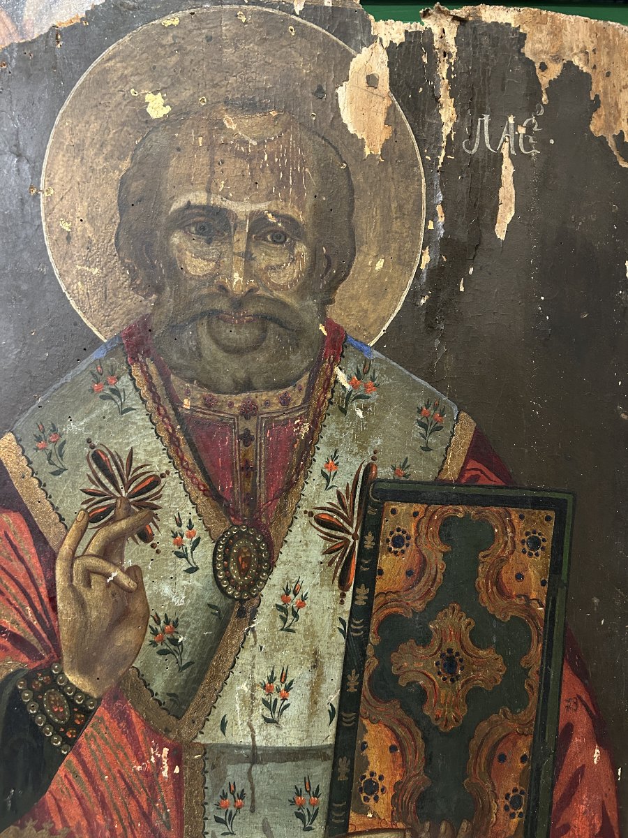 Grande icona ortodossa su tavola raffigurante San Nicola-photo-4