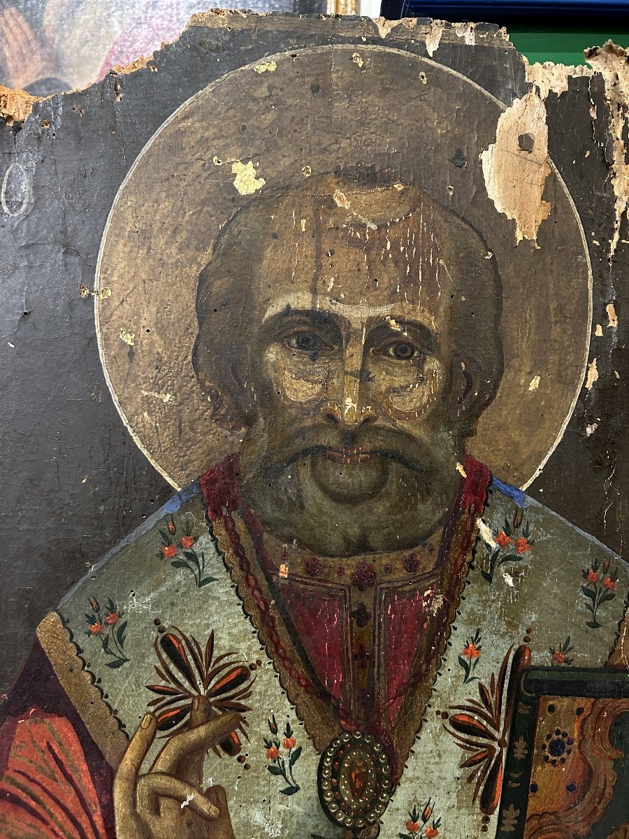 Grande icona ortodossa su tavola raffigurante San Nicola-photo-3
