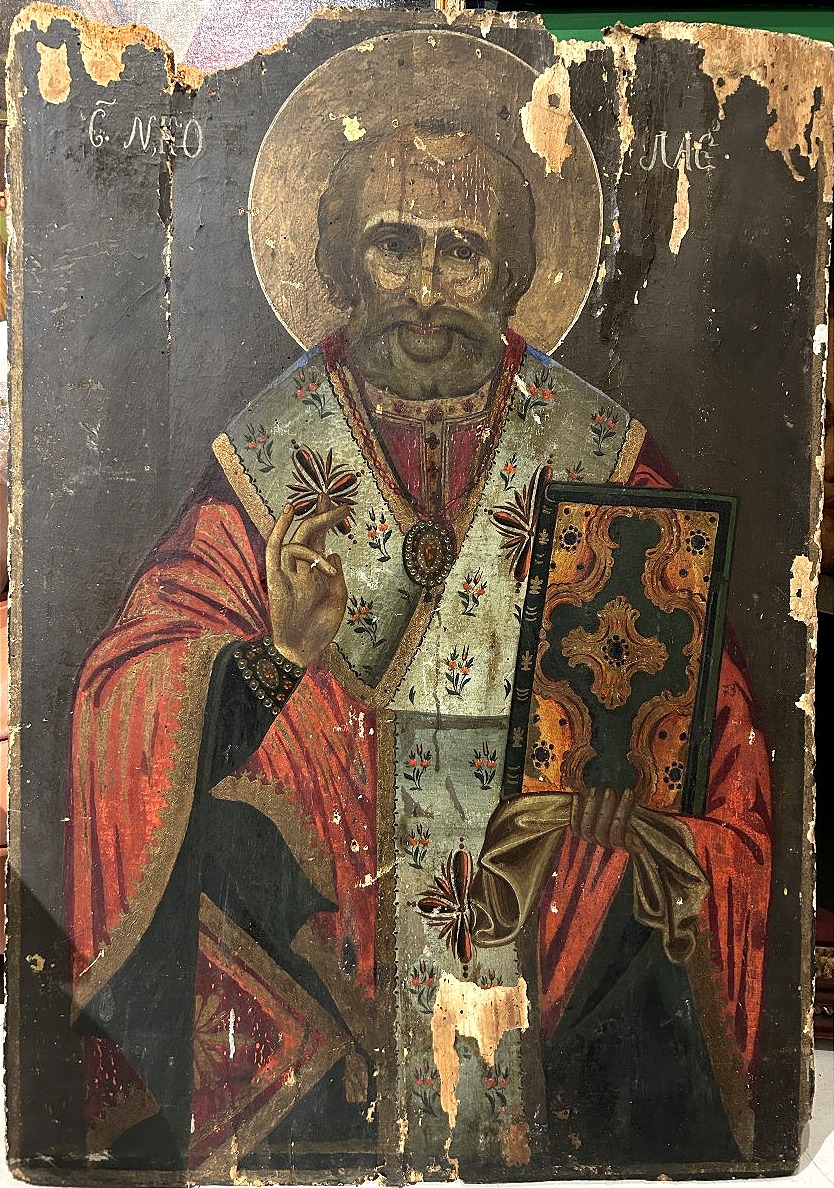 Grande icona ortodossa su tavola raffigurante San Nicola