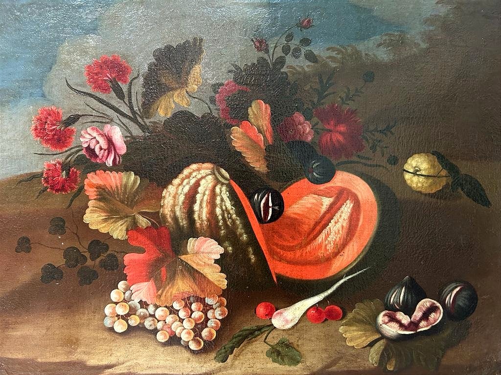 Natura morta di fiori e frutta, prima metà del '700.-photo-2