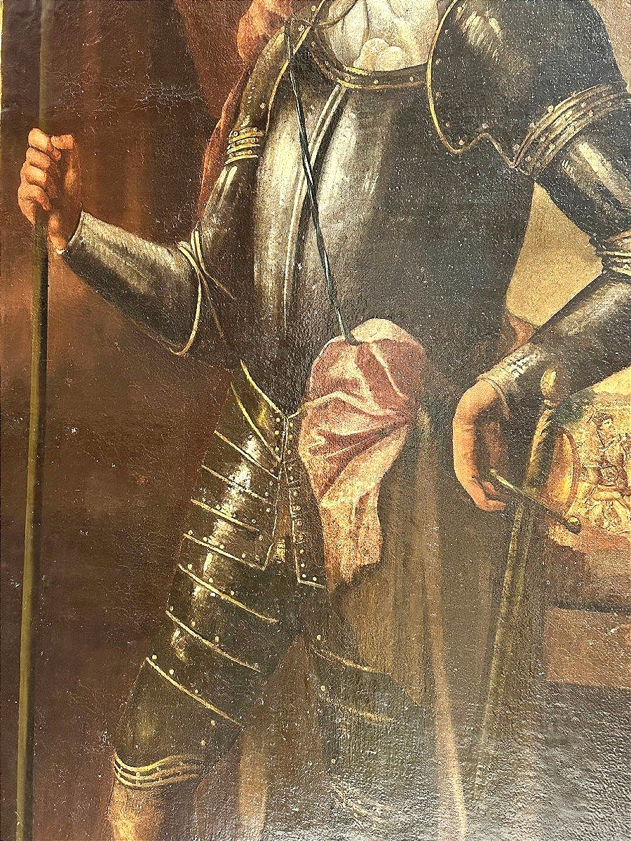 Ritratto di nobile siciliano in armatura con battaglia , 2a metà del seicento.-photo-3