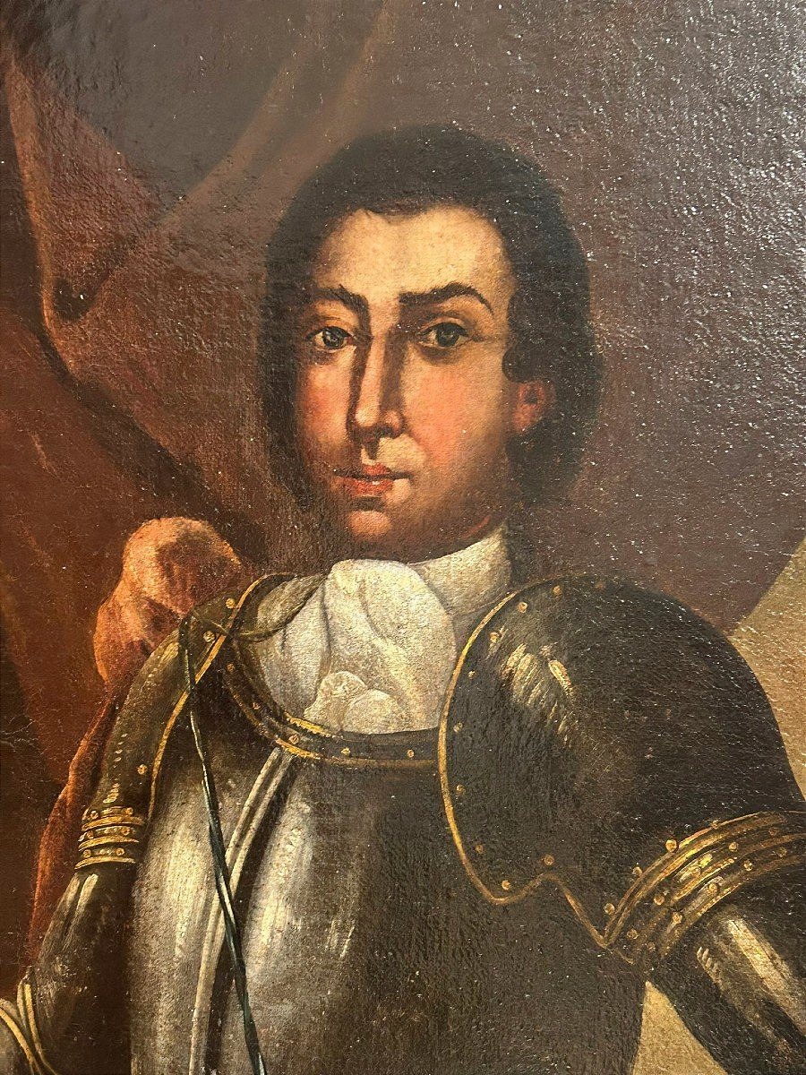 Ritratto di nobile siciliano in armatura con battaglia , 2a metà del seicento.-photo-4