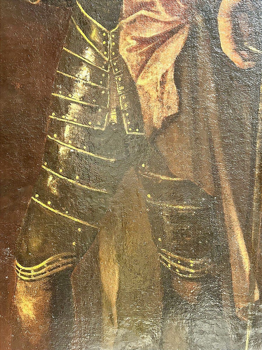 Ritratto di nobile siciliano in armatura con battaglia , 2a metà del seicento.-photo-2