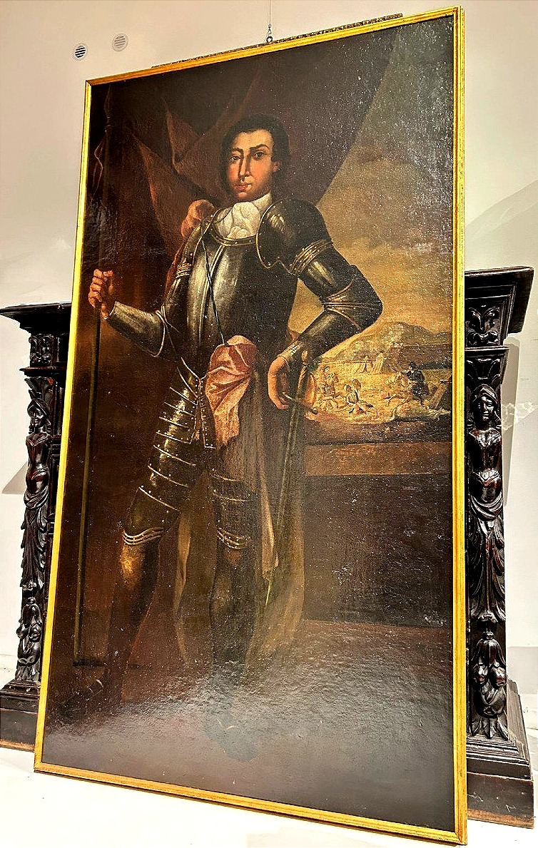 Ritratto di nobile siciliano in armatura con battaglia , 2a metà del seicento.