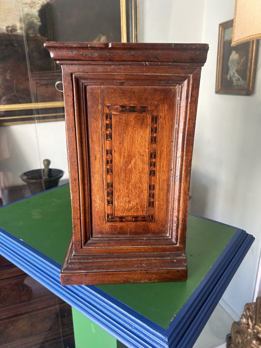 Piccolo e raro stipo monetiere ad intarsi certosini del XVI secolo-photo-1