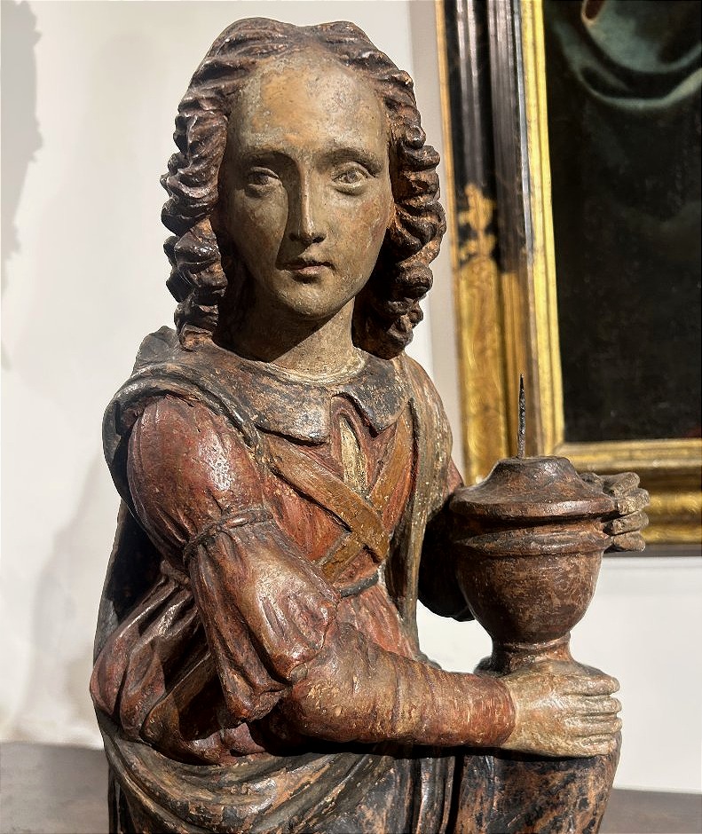 Coppia di angeli genuflessi in terracotta policroma. Firenze, primo quarto del XVI secolo.-photo-1