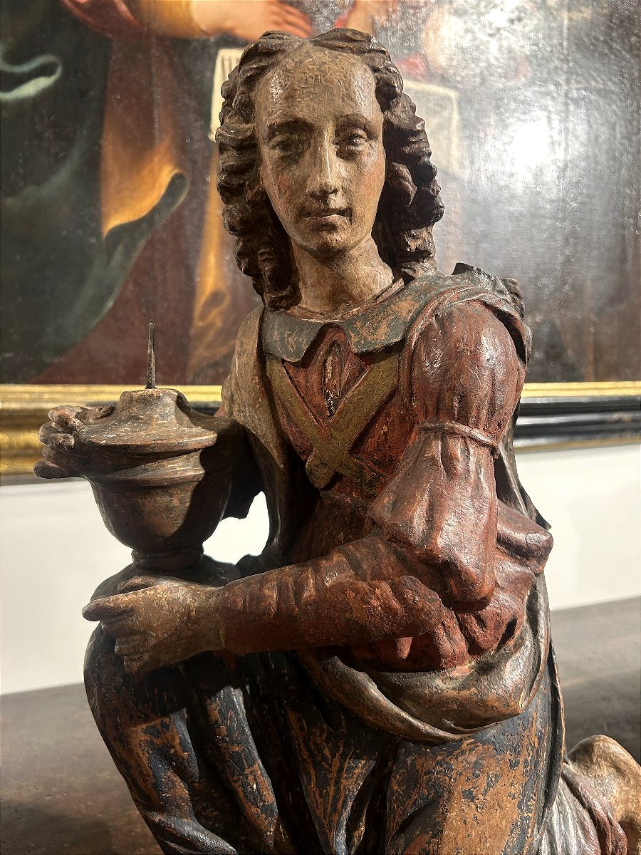 Coppia di angeli genuflessi in terracotta policroma. Firenze, primo quarto del XVI secolo.-photo-2