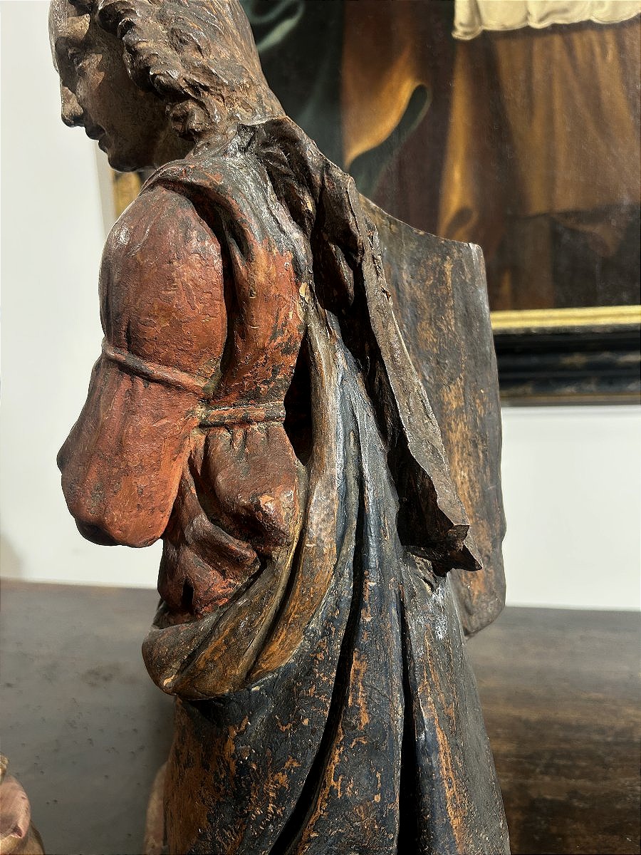 Coppia di angeli genuflessi in terracotta policroma. Firenze, primo quarto del XVI secolo.-photo-5