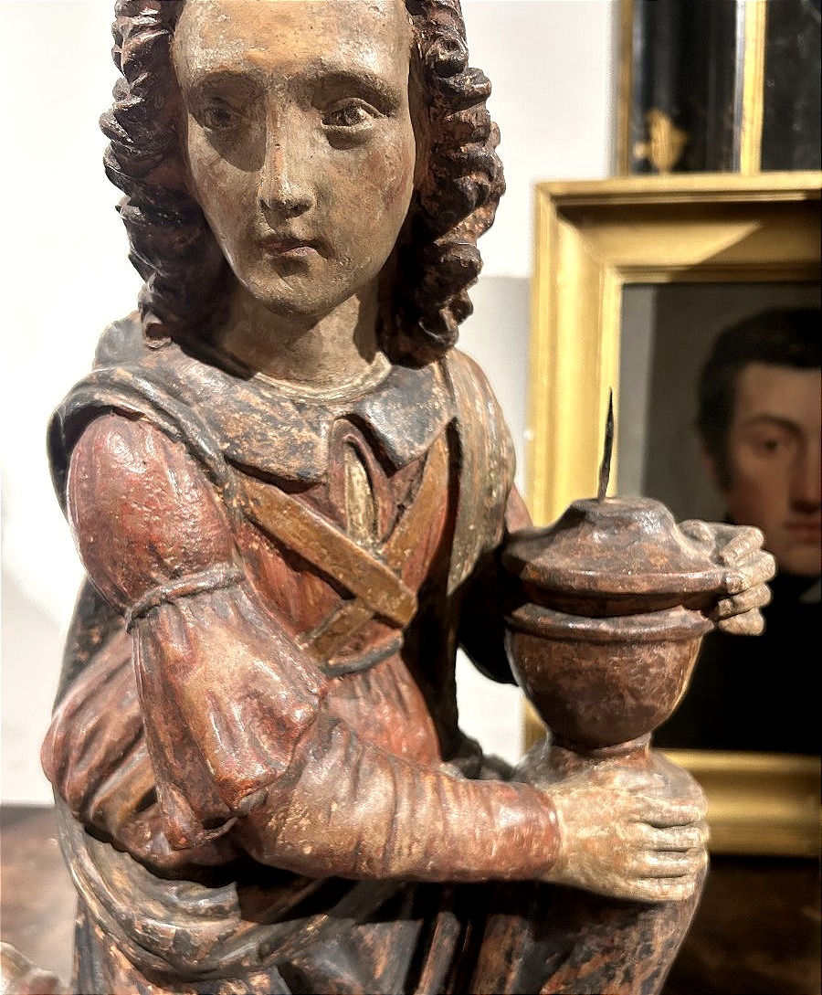 Coppia di angeli genuflessi in terracotta policroma. Firenze, primo quarto del XVI secolo.-photo-6