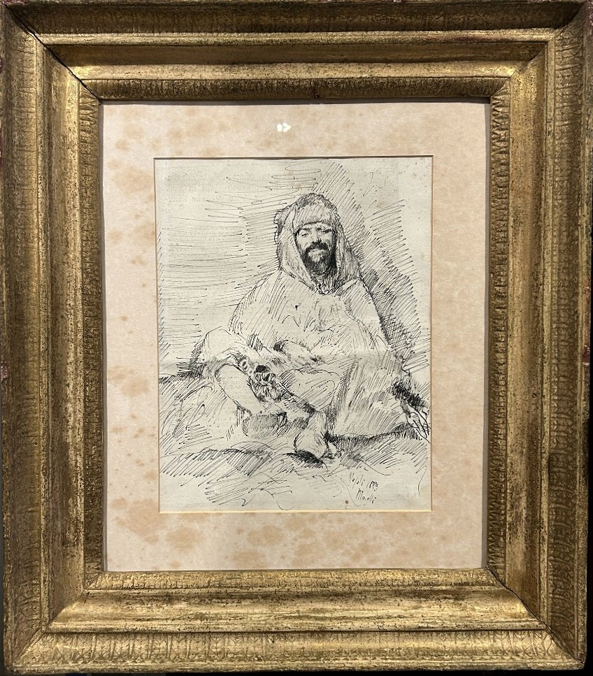 Disegno di Domenico Morelli, Napoli 1889, Orientale a riposo.-photo-2