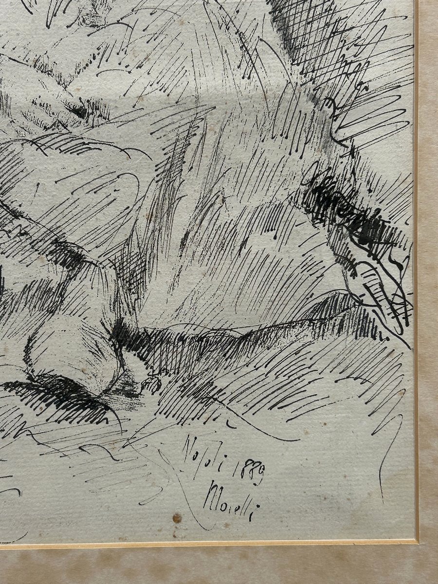 Disegno di Domenico Morelli, Napoli 1889, Orientale a riposo.-photo-3