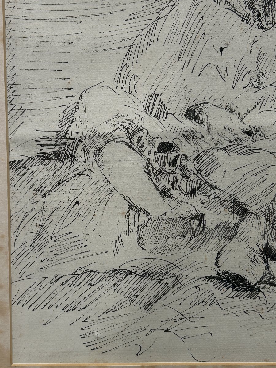 Disegno di Domenico Morelli, Napoli 1889, Orientale a riposo.-photo-1