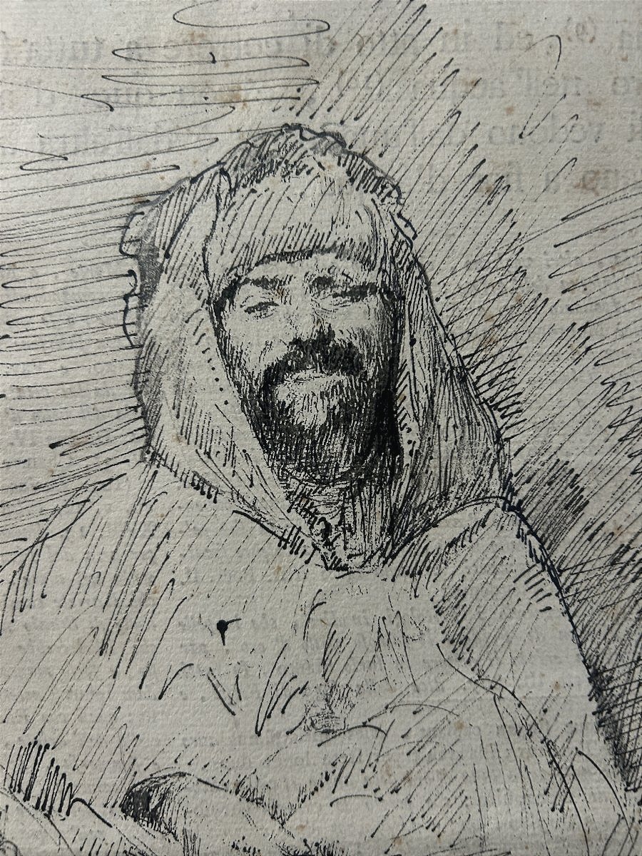 Disegno di Domenico Morelli, Napoli 1889, Orientale a riposo.-photo-2
