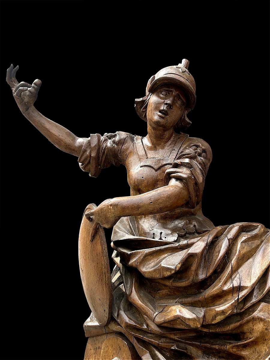 Allegoria della Sapienza o Minerva in legno finemente intagliato. Roma, 2a metà del XVIIs.-photo-3
