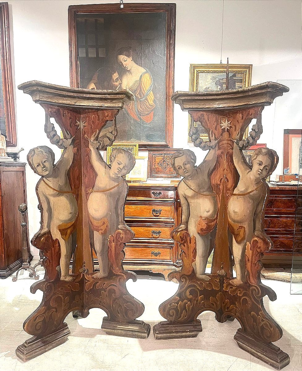 Rara coppia di candelieri reggi-cero da palazzo. Toscana, metà del XVII secolo.-photo-4