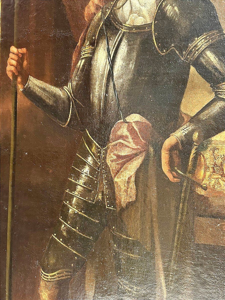 Ritratto di nobile siciliano in armatura con battaglia , 2a metà del seicento.-photo-1