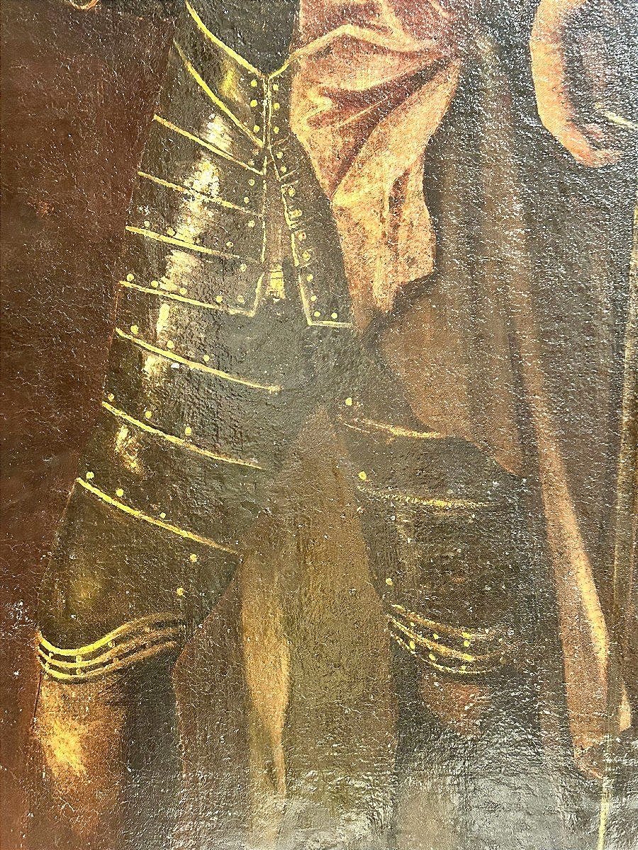 Ritratto di nobile siciliano in armatura con battaglia , 2a metà del seicento.-photo-2