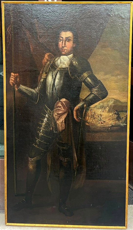 Ritratto di nobile siciliano in armatura con battaglia , 2a metà del seicento.