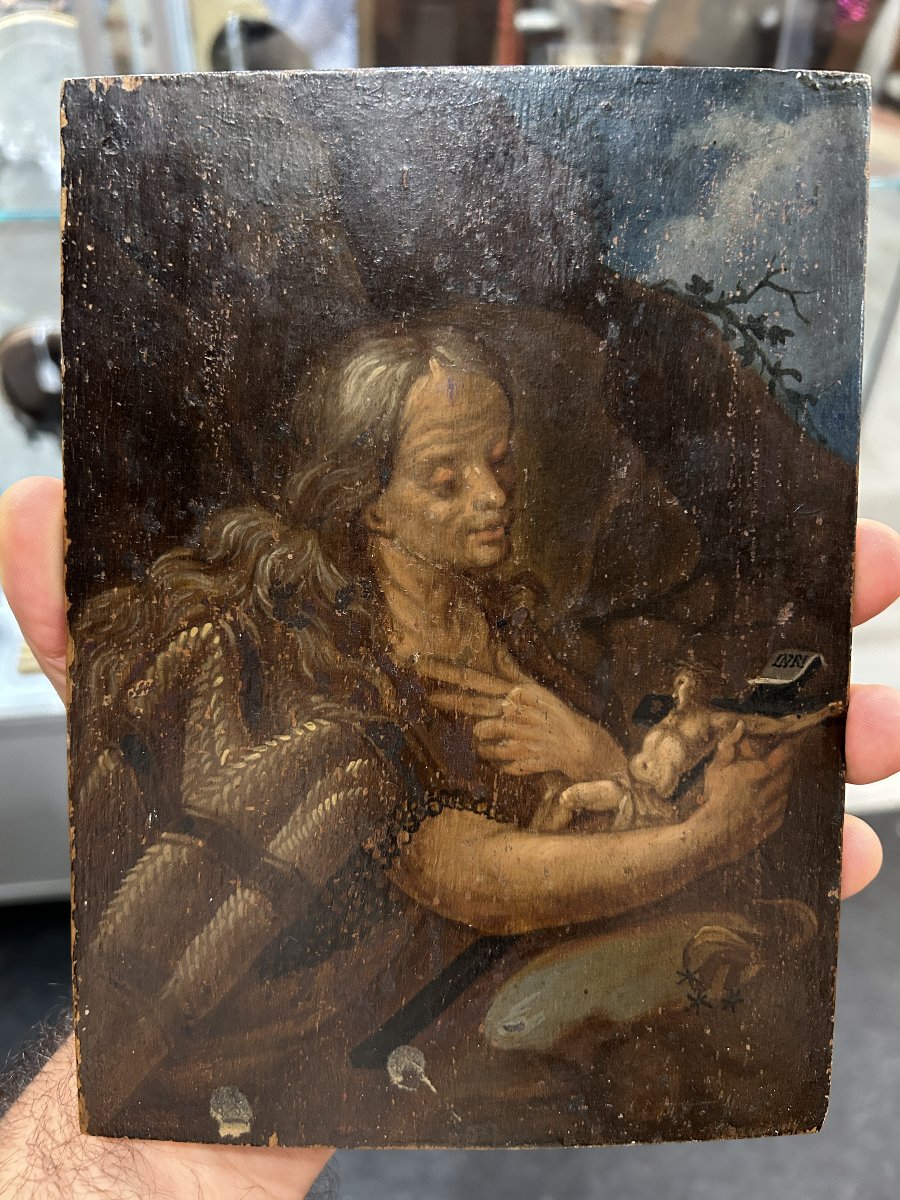 Olio su tavoletta di noce raff. Maddalena penitente di scuola nordica fine del XVI sec.-photo-2