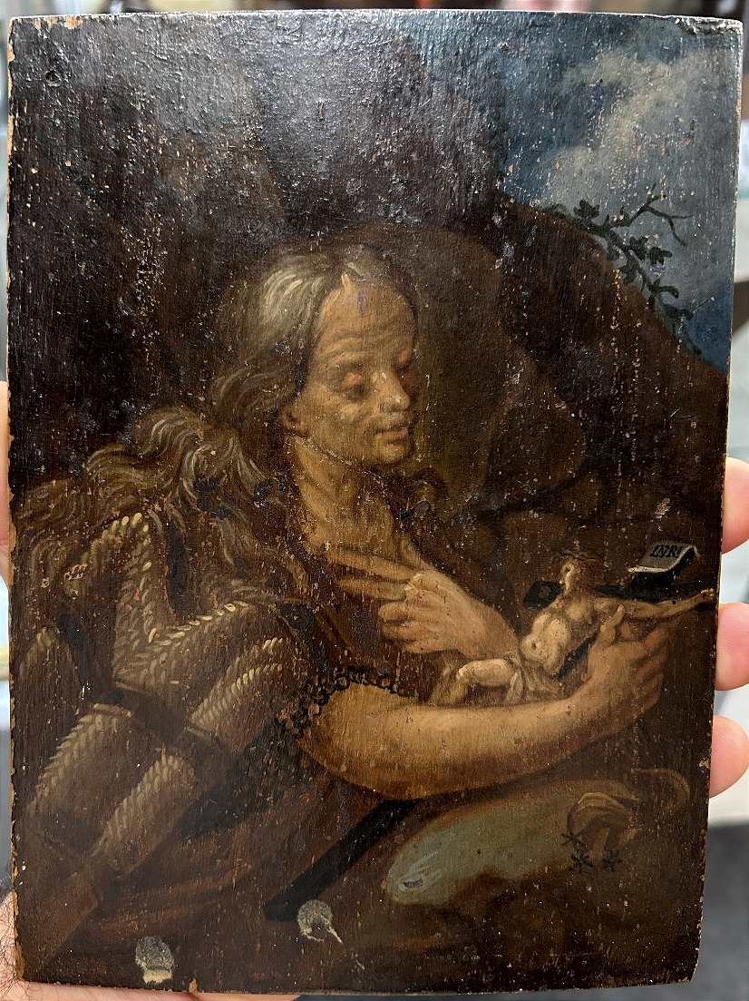 Olio su tavoletta di noce raff. Maddalena penitente di scuola nordica fine del XVI sec.
