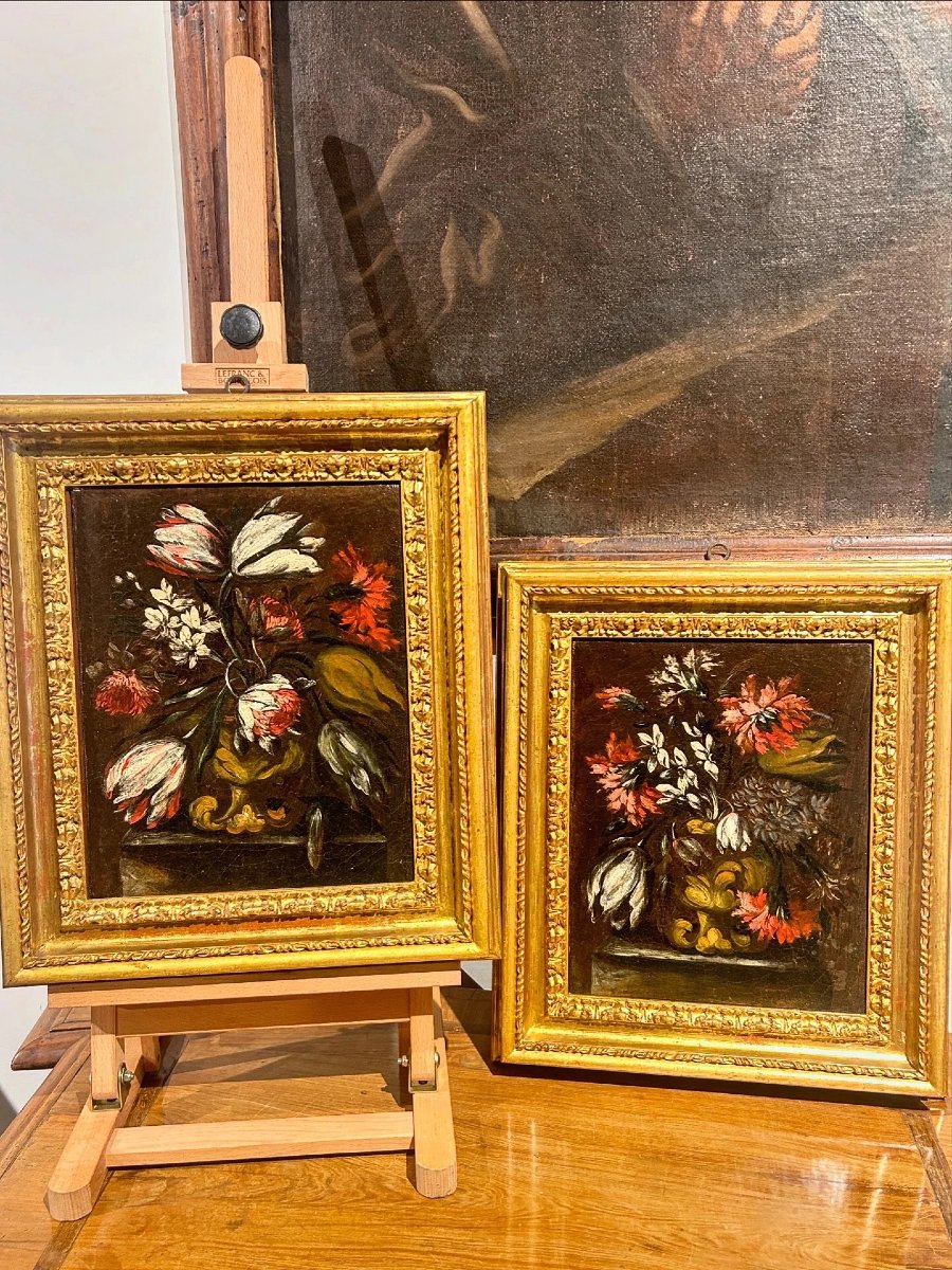 Coppia di Nature Morte con Fiori - Roma, metà del XVII secolo - Cerchia di Mario Nuzzi-photo-4