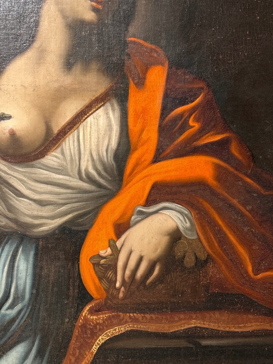 Morte di Cleopatra, seconda metà del XVII secolo. (113 x 152cm con cornice antica)-photo-3