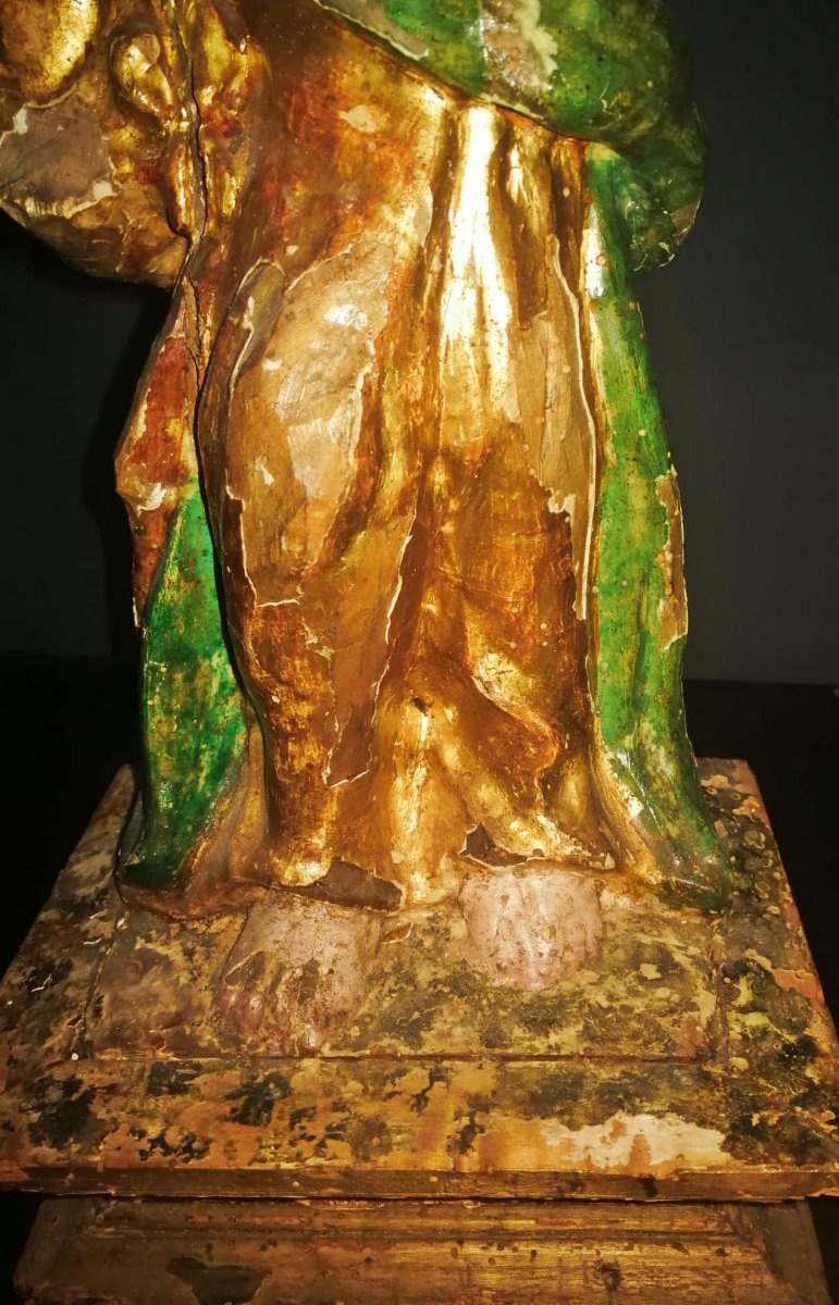 Bougeoir Anges Du XVe Siècle En Bois Doré Et Polychrome. Région Ombrienne. H.63cm-photo-3