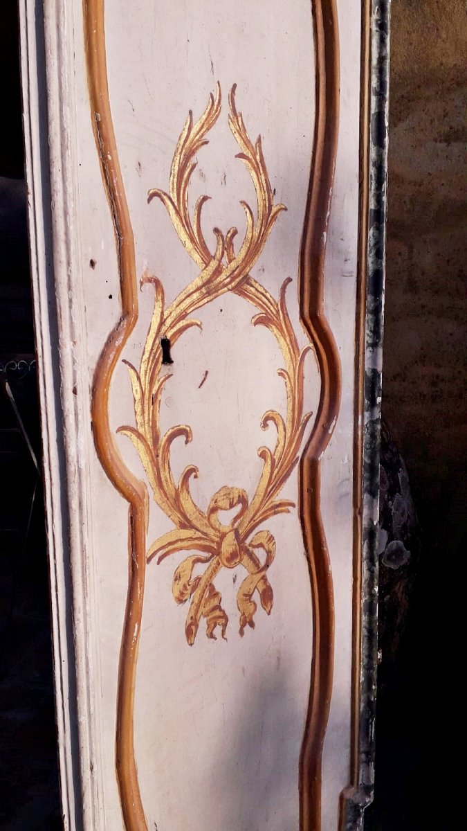 Rare paire de portes italiènne fin XVIIe avec laques et décorations dorées d'origine-photo-4