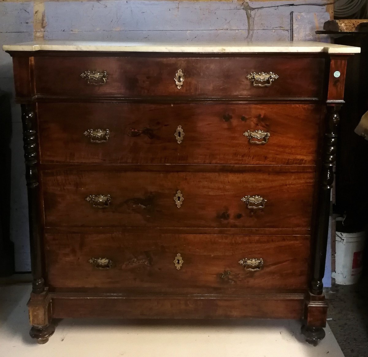  Belle Commode Italienne Seconde Moitié Du 19ème Siècle Avec Plateau En Marbre Blanc.-photo-2