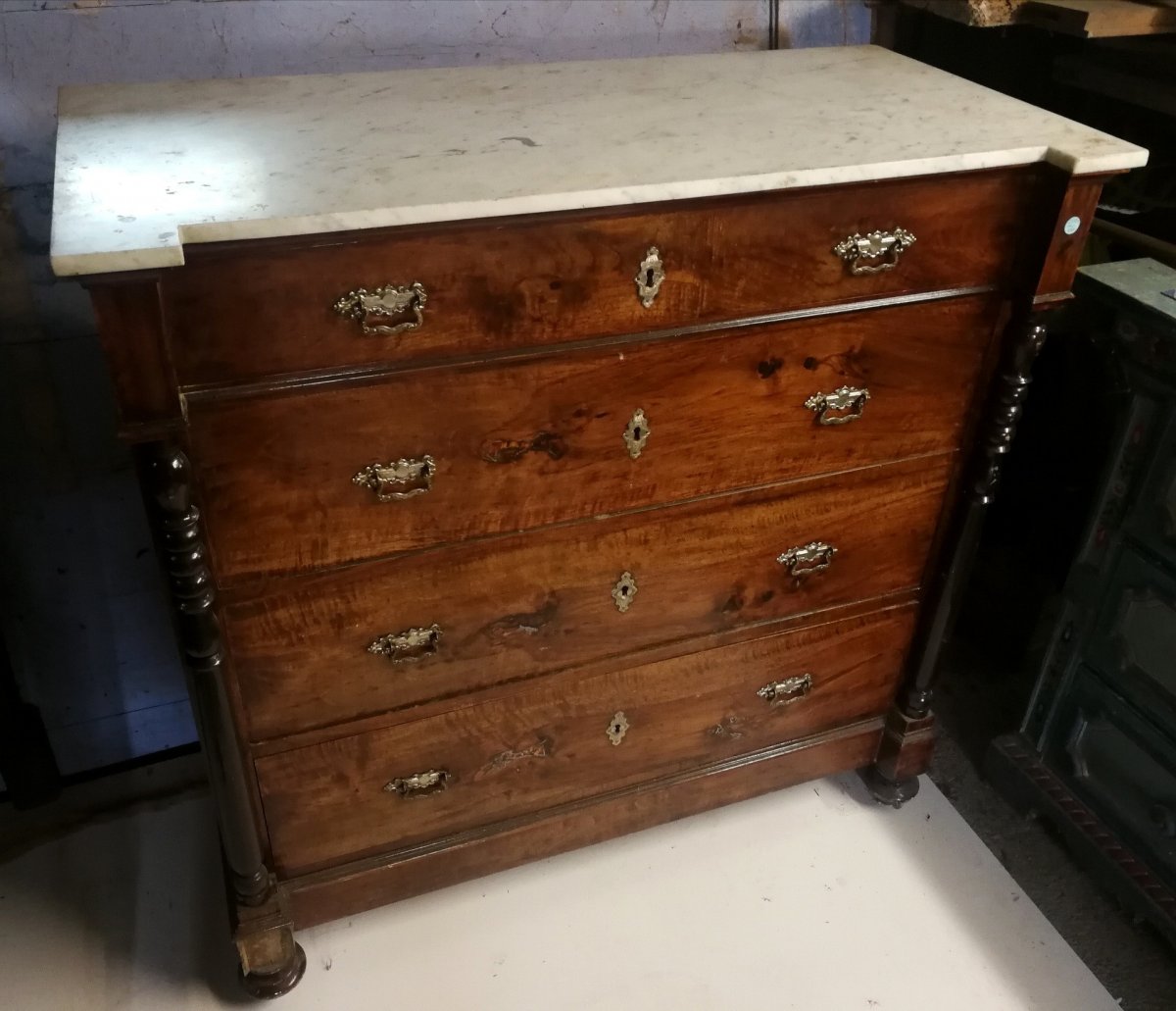  Belle Commode Italienne Seconde Moitié Du 19ème Siècle Avec Plateau En Marbre Blanc.-photo-3